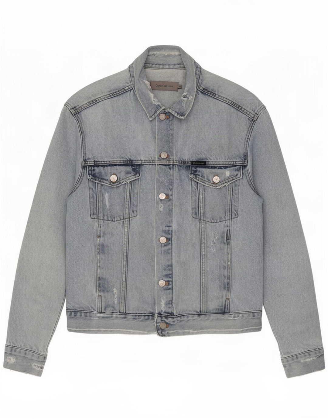 Jaqueta jeans masculina Calvin Klein Jeans desgastada Reino Unido 38 algodão azul médio