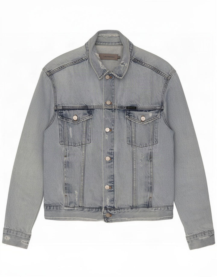Jaqueta jeans masculina Calvin Klein Jeans desgastada Reino Unido 38 algodão azul médio