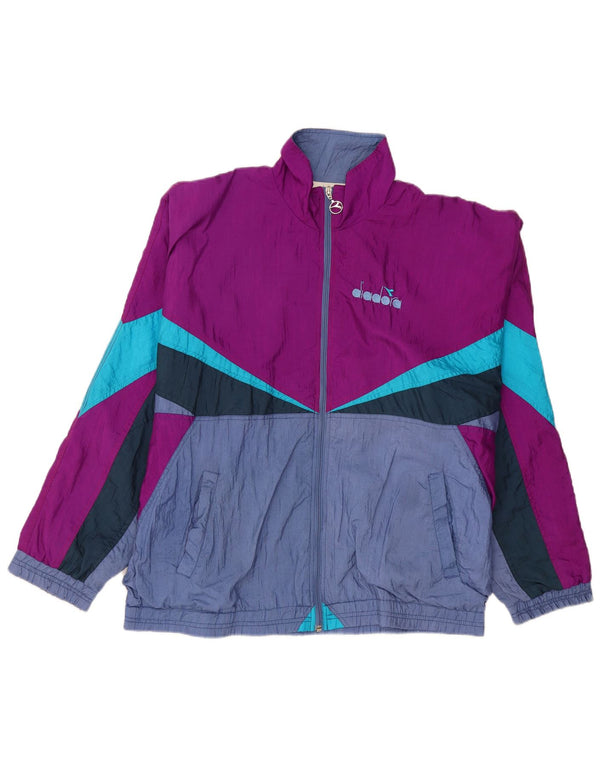 Diadora Mens Tracksuit Top Jacket XL Roxo Colourblock Nylon