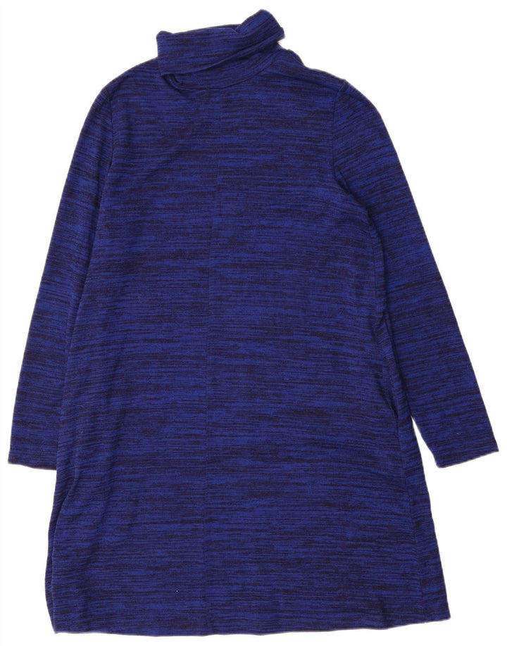 Vestido jumper feminino Marks & Spencer Reino Unido 14 grande poliéster manchado azul marinho
