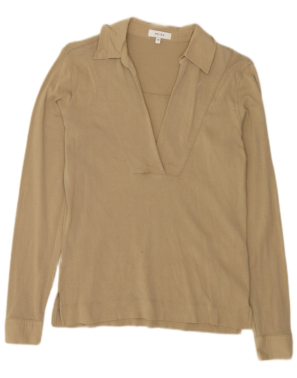 Camisa polo feminina de manga comprida Reiss UK 14 algodão bege médio