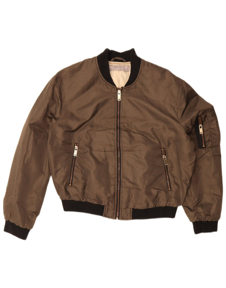 ZARA Jaqueta Bomber Feminina Crop Oversized Reino Unido 14 Marrom Médio