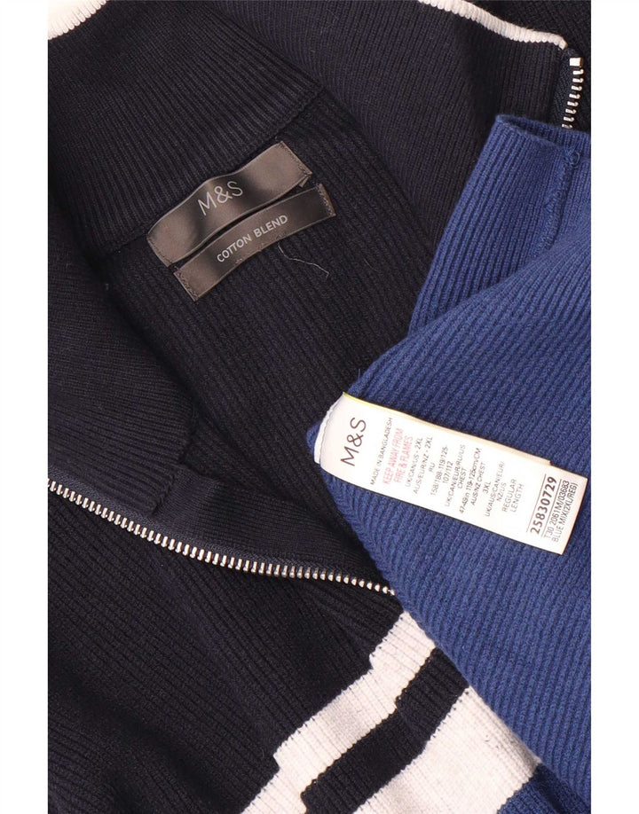 Suéter masculino Marks & Spencer com zíper e gola 2XL poliéster listrado azul