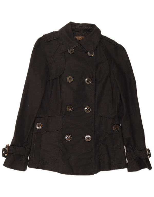 Zara Womens Trench Coat UK 10 Pequeno Algodão Preto