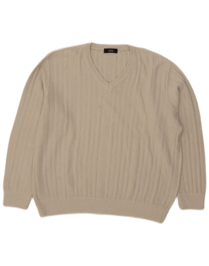 Suéter masculino Marks & Spencer com decote em V grande acrílico bege