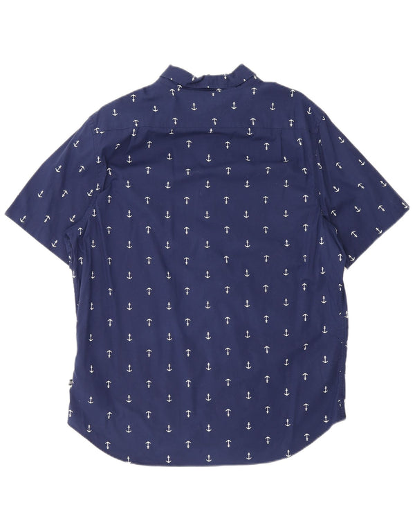 Camisa masculina Nautica Stretch manga curta com estampa abstrata grande azul marinho