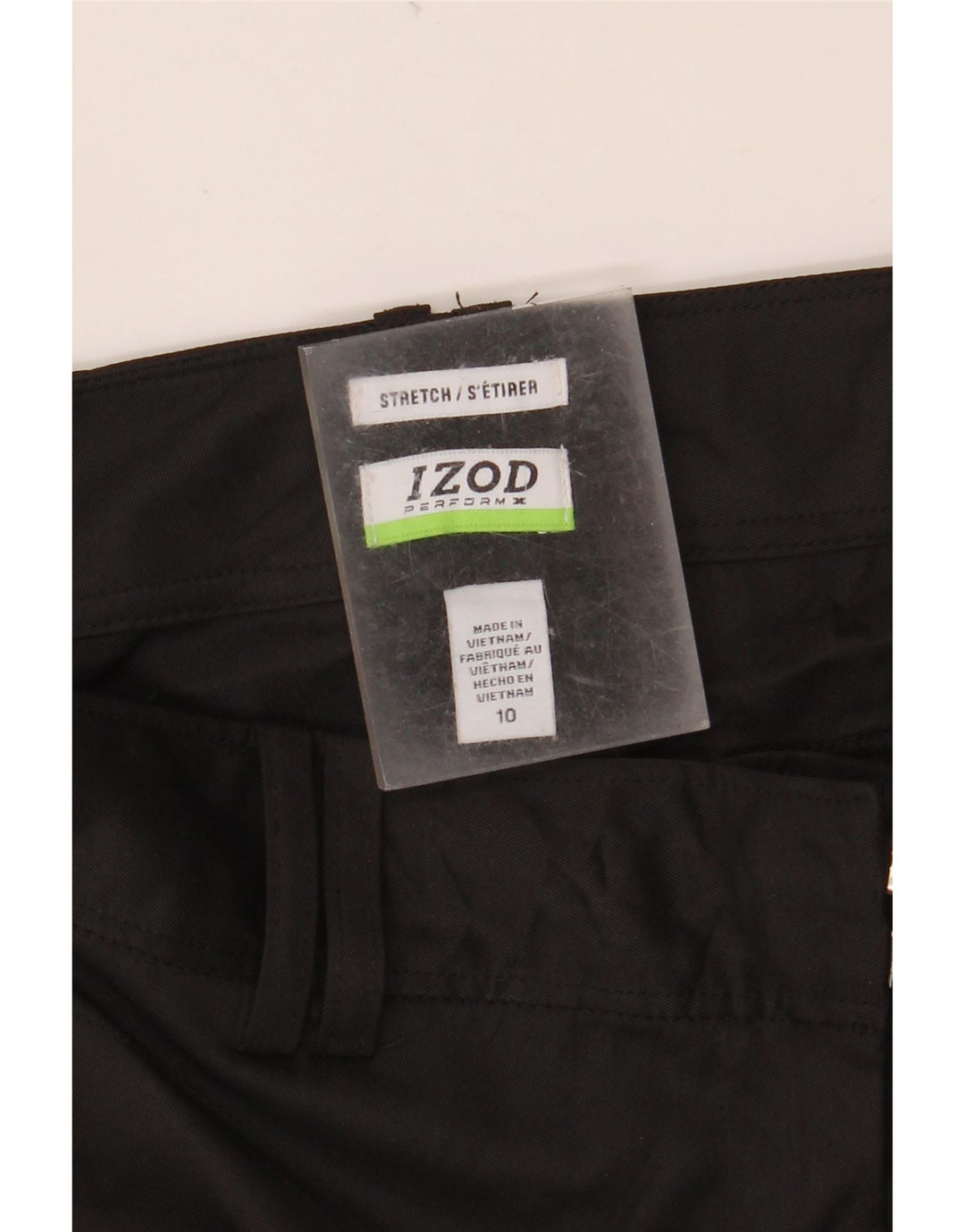 Calça chino feminina IZOD reta US 10 grande W32 L30 poliéster preto
