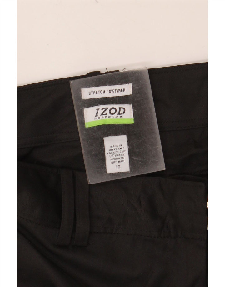 Calça chino feminina IZOD reta US 10 grande W32 L30 poliéster preto