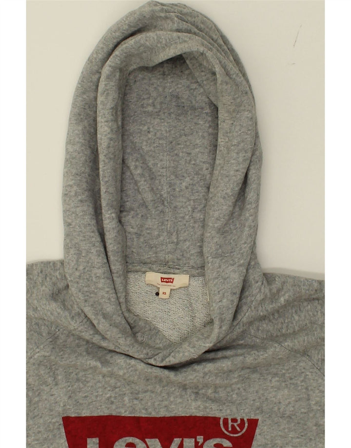 LEVI'S Womens Oversized Graphic Hoodie Jumper UK 6 XS Grey Cotton Vintage Levi's and Second-Hand Levi's from Messina Hembry 