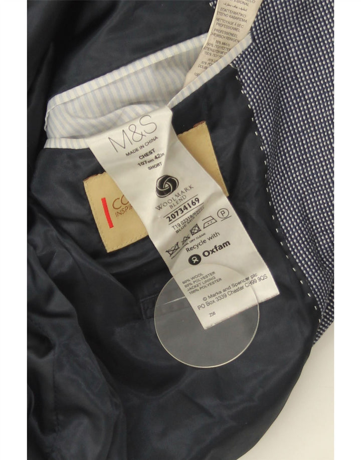 Jaqueta Blazer Curta Masculina Marks & Spencer Reino Unido 42 Grande Azul Marinho Manchado