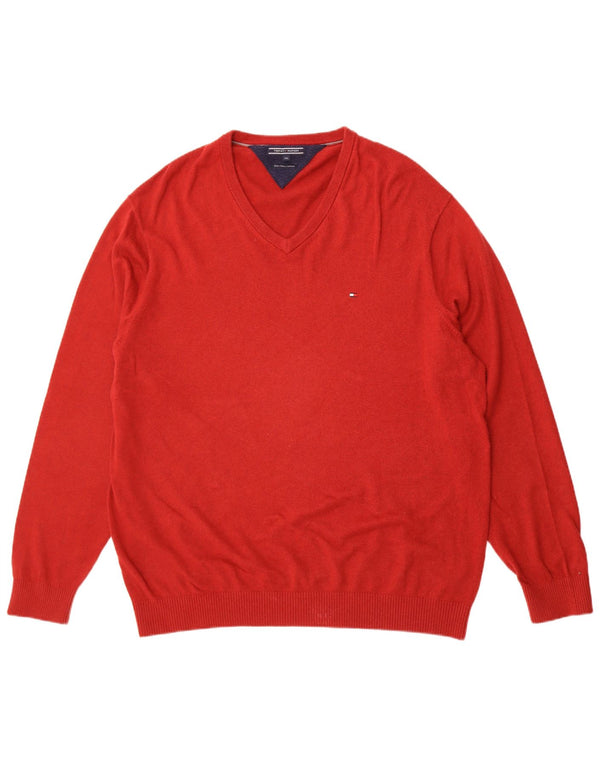 Suéter masculino Tommy Hilfiger com decote em V 3XL algodão vermelho