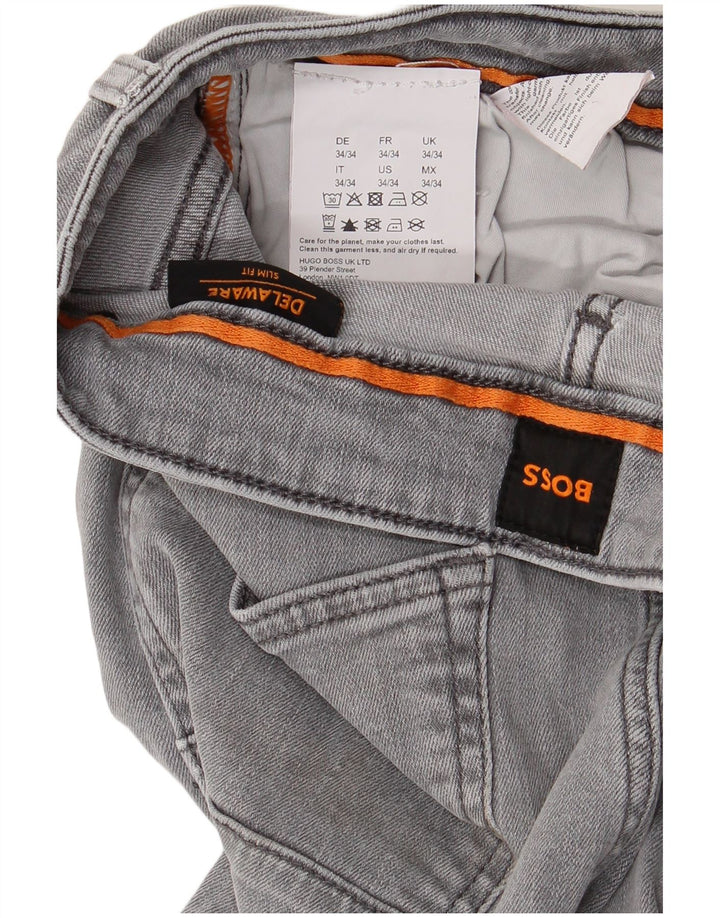 Hugo Boss Masculino Delaware Slim Jeans W34 L34 Cinza Algodão
