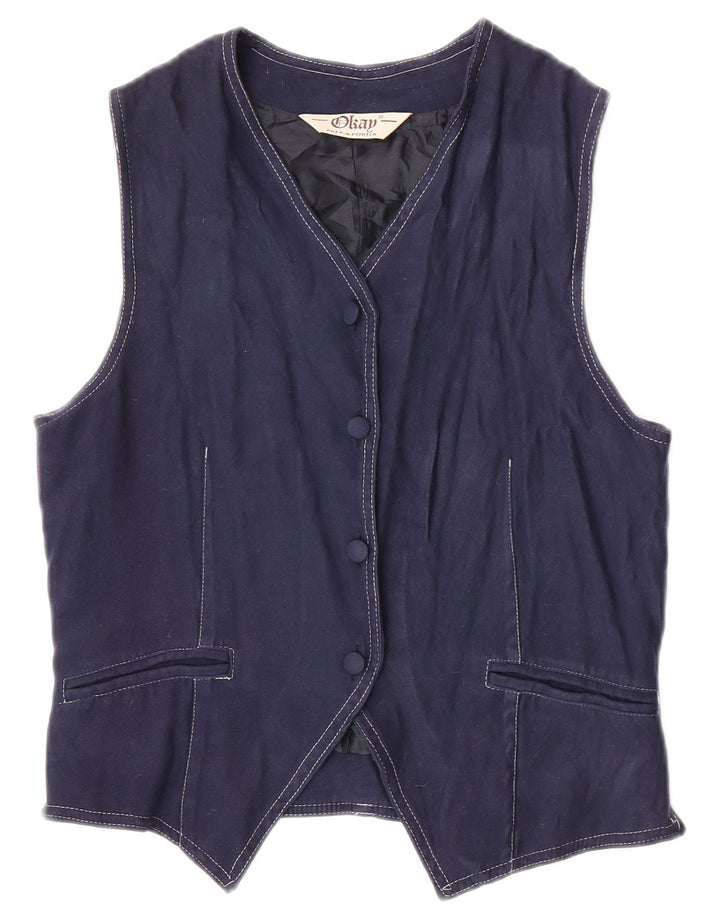 Colete feminino Ok UK 12 poliéster azul marinho médio