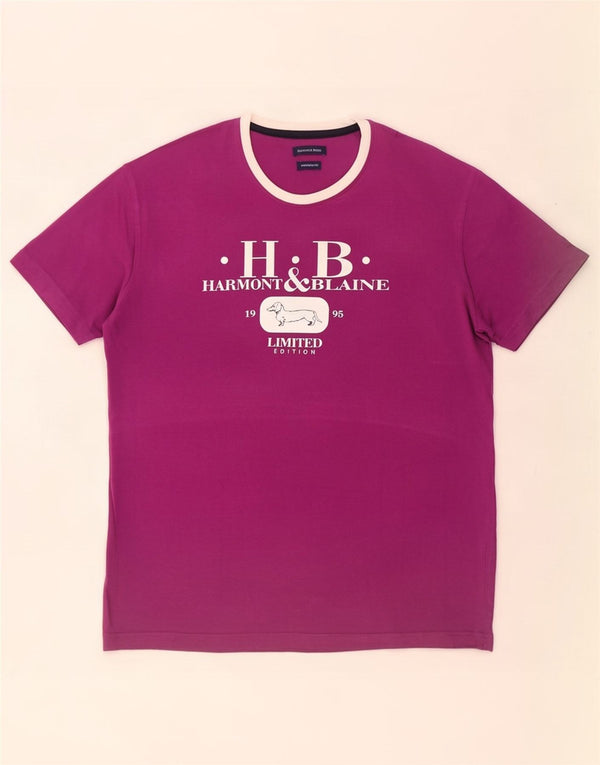 Harmont & Blaine Mens Camiseta gráfica de ajuste estreito Top XL de algodão roxo