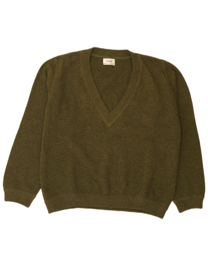 Suéter masculino Sisley com decote em V de lã virgem verde médio