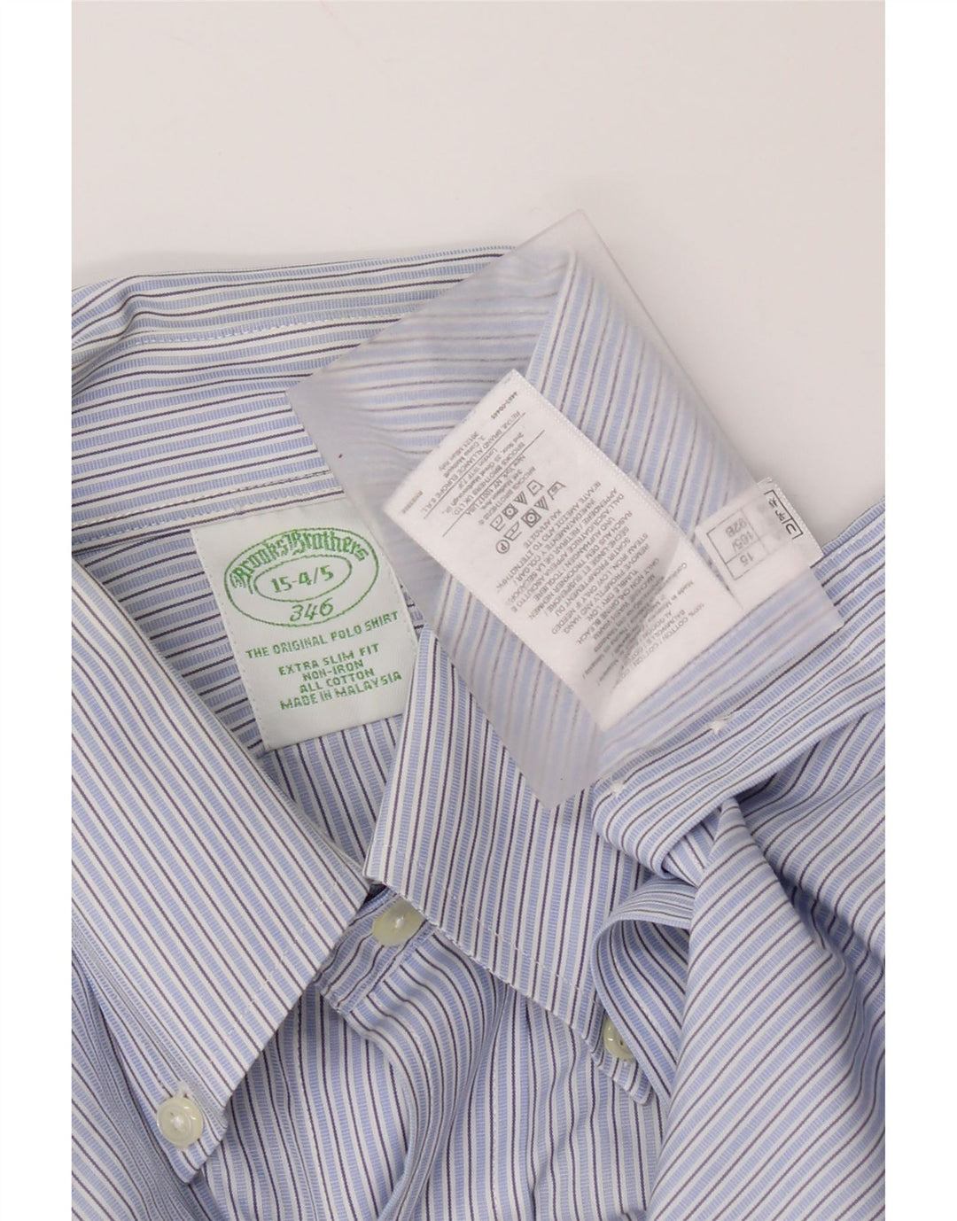 Camisa masculina Brooks Brothers 346 tamanho 15 algodão listrado azul médio