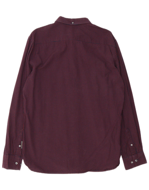 Camisa masculina French Connection grande algodão guingão cor de vinho