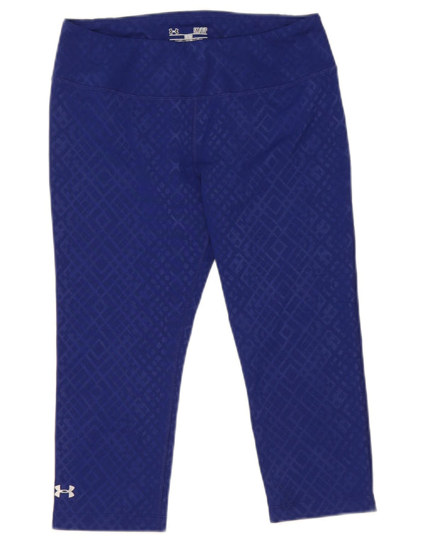 Under Armour Womens Heat Gear Capri Leggings Reino Unido 8 Pequeno Azul Geométrico
