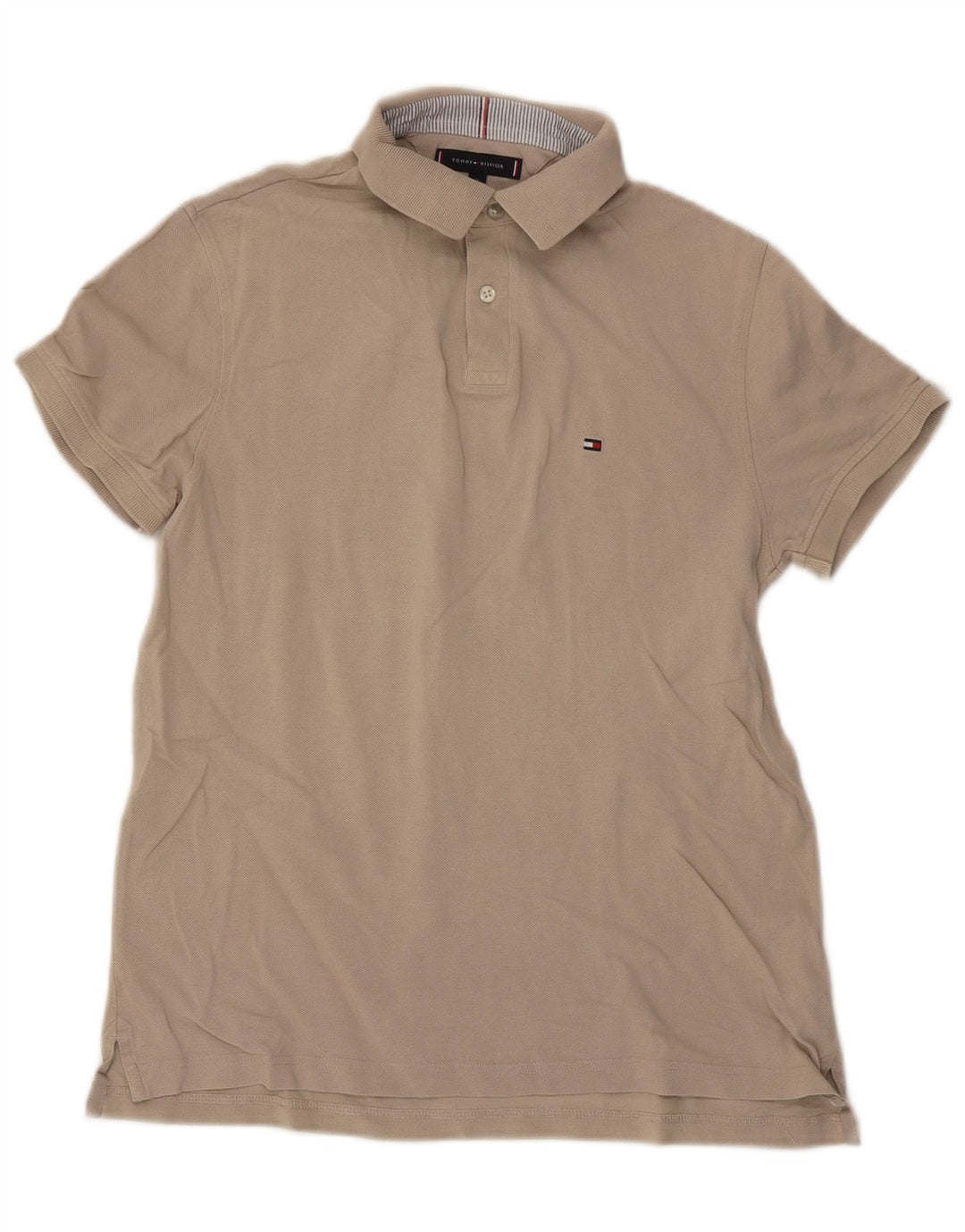 Camisa polo masculina Tommy Hilfiger Regular Fit pequena algodão bege