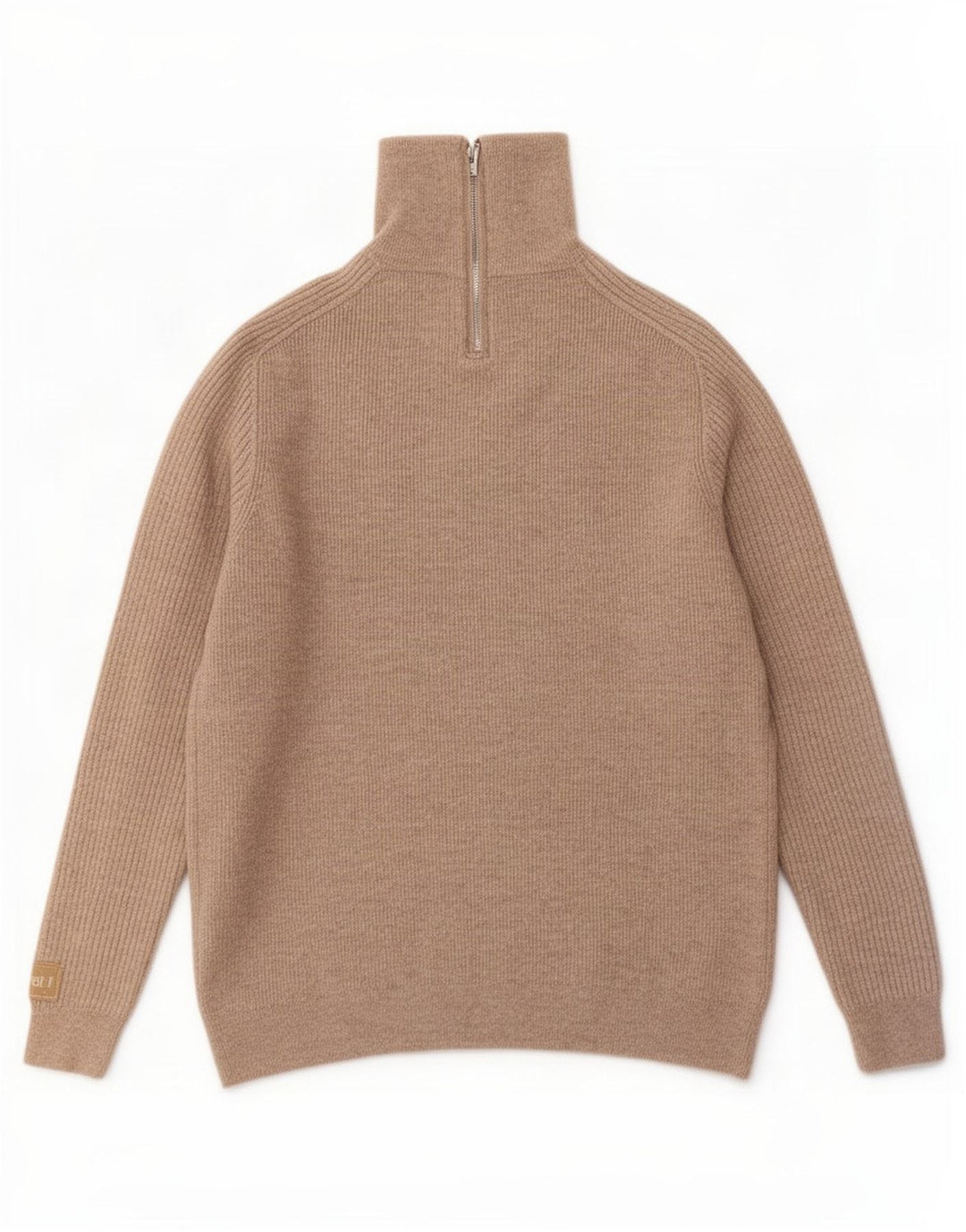 Suéter masculino Massimo Dutti com zíper e gola grande de lã bege