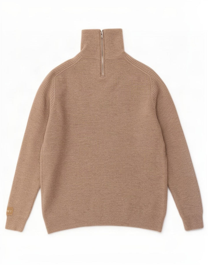 Suéter masculino Massimo Dutti com zíper e gola grande de lã bege