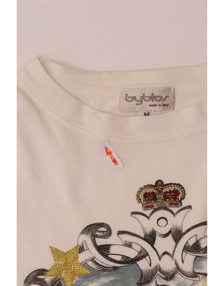 Camiseta masculina gráfica Byblos Top médio algodão branco