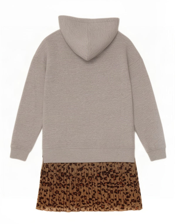 Vestido com capuz Zara para meninas 9-10 anos cinza estampa animal poliéster
