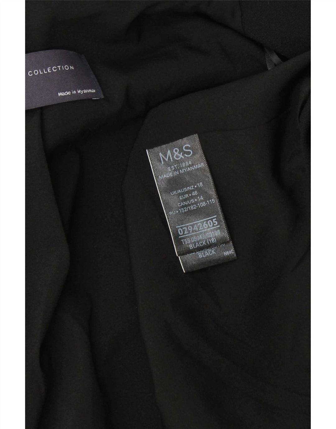 Jaqueta blazer feminina Marks & Spencer manga 3/4 aberta Reino Unido 18 XL preta