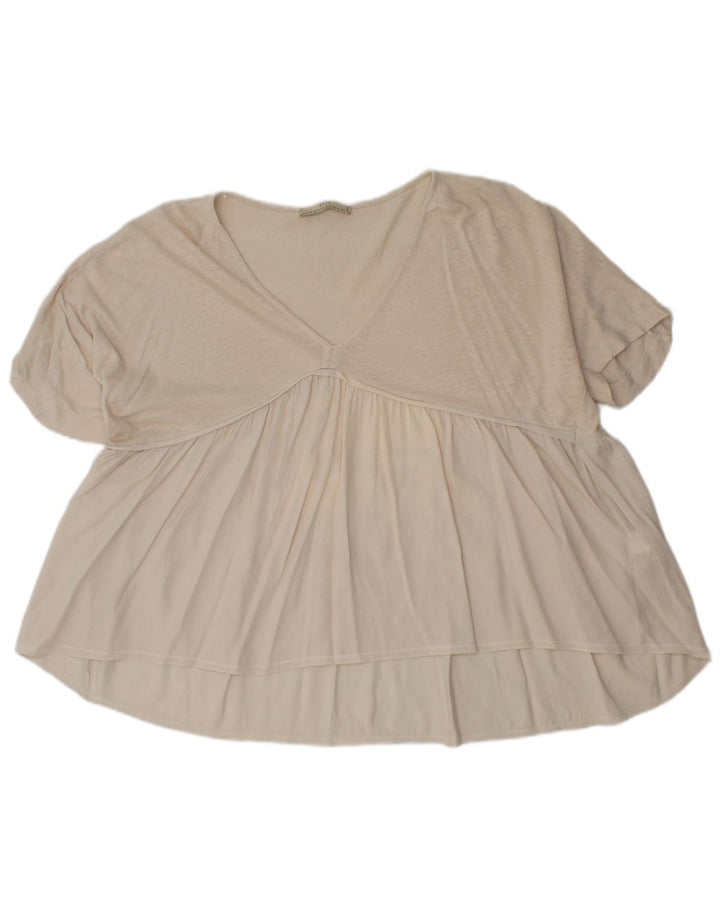 Zara blusa feminina folgada top Reino Unido 14 algodão bege médio