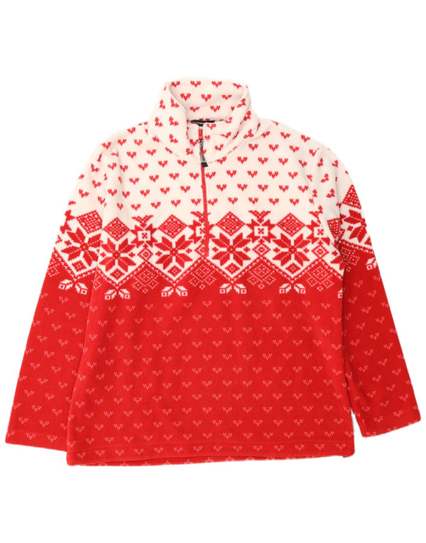 Suéter de lã feminino F.LLI Campagnolo com zíper e gola UK 18 XL Red Fair Isle