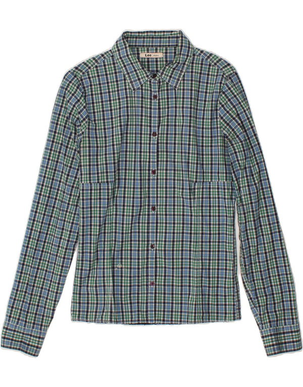 Camisa feminina LEE UK 12 algodão xadrez azul médio