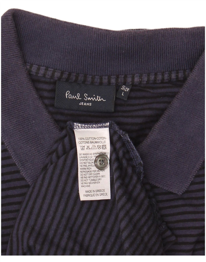 Camisa polo masculina Paul Smith grande algodão listrado azul marinho