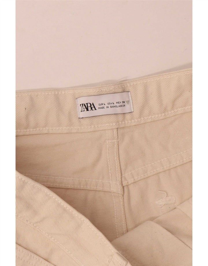 Zara Mini saia jeans feminina grande W30 algodão bege