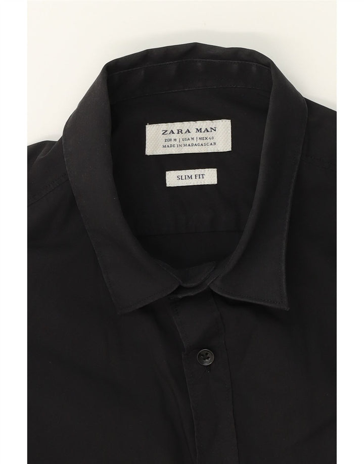 ZARA Mens Slim Fit Shirt Medium Black Cotton Vintage Zara and Second-Hand Zara from Messina Hembry 
