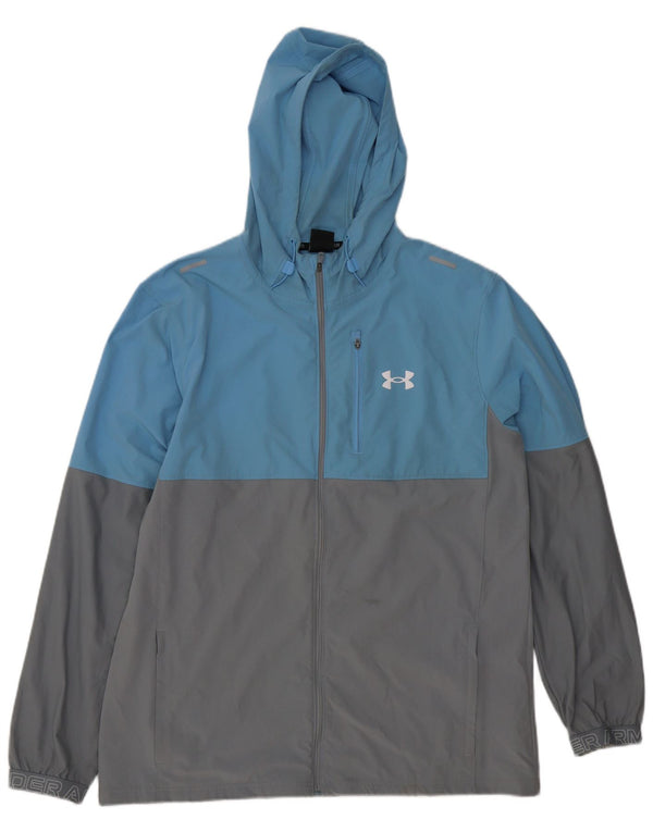 Under Armour Mens Hooded Tracksuit Top Jacket XL Azul Colourblock Poliéster