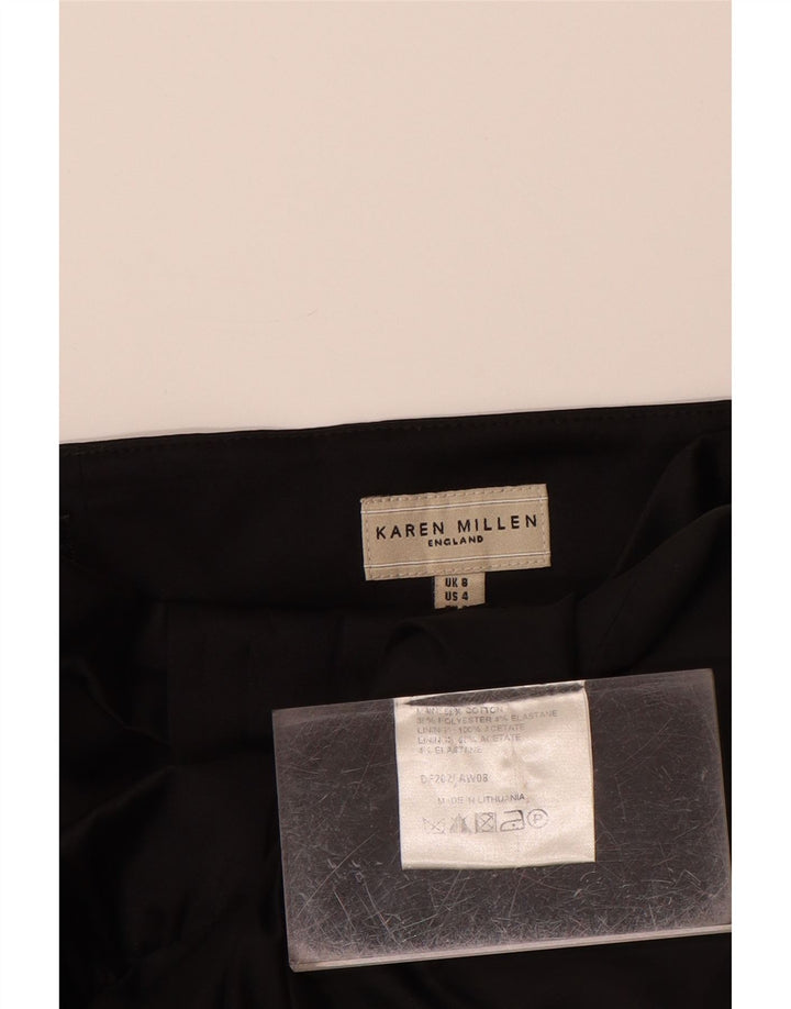 Vestido feminino KAREN MILLEN com babados na frente e sem alças Reino Unido 8 pequeno algodão preto