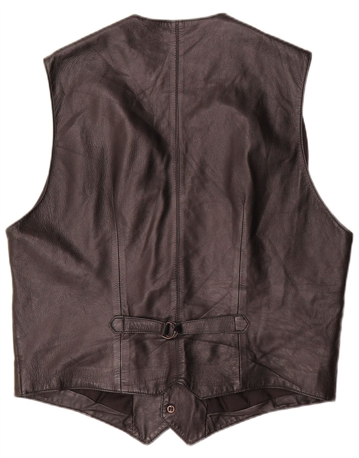 Colete de couro masculino vintage IT 52 grande couro preto