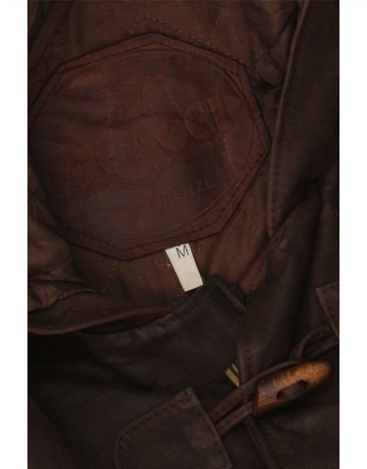 Jaqueta masculina de couro com capuz Bracci UK 38 marrom médio