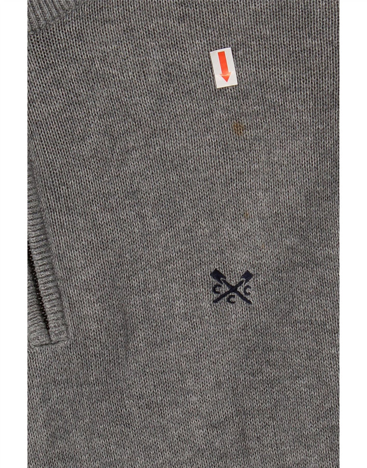 Crew Clothing Mens Zip Neck Jumper Sweater Pequeno Algodão Cinza