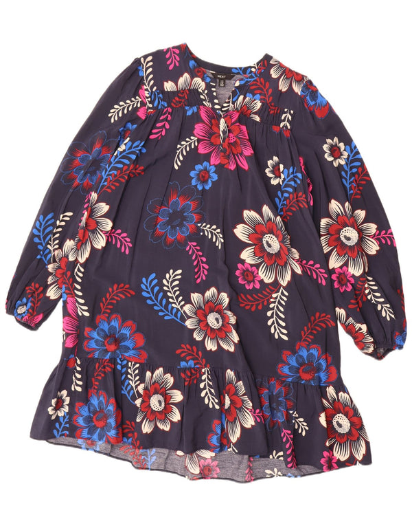 Próximo Vestido feminino de manga comprida oversized em camadas UK 14 grande azul marinho floral