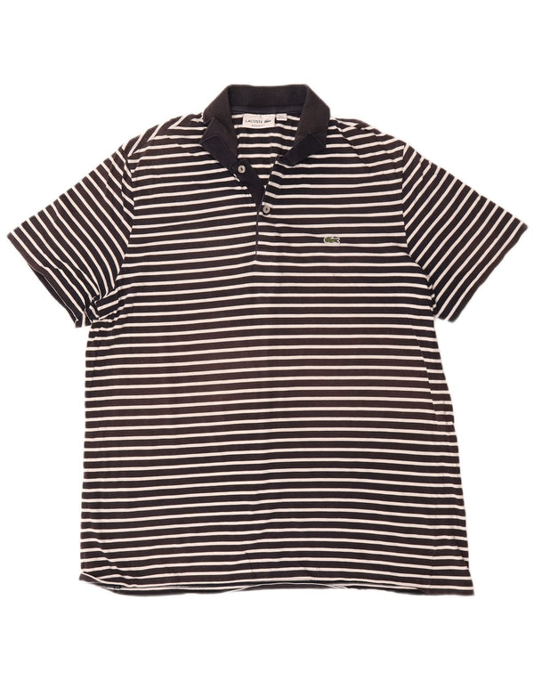Camisa polo masculina Lacoste Regular Fit tamanho 7 2XL algodão listrado azul marinho