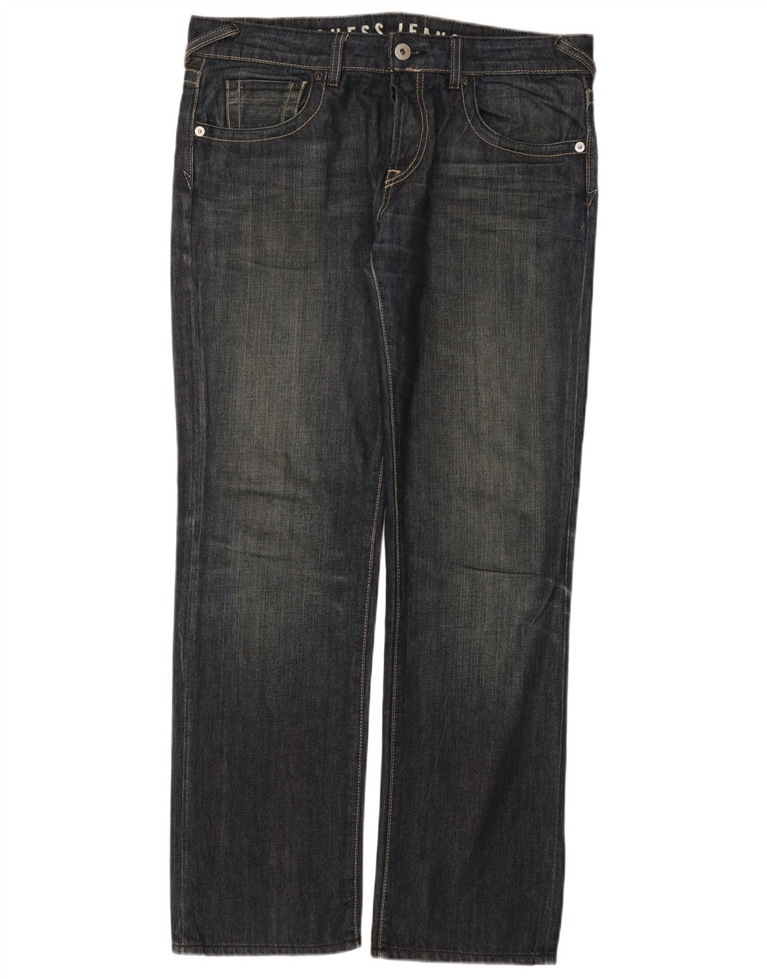 Guess Mens Straight Jeans W36 L33 Azul Algodão