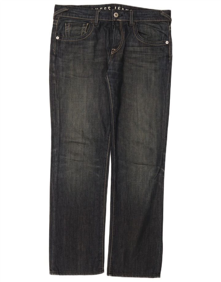 Guess Mens Straight Jeans W36 L33 Azul Algodão
