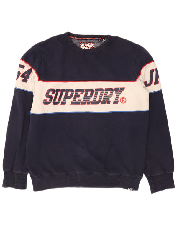 Superdry moletom gráfico masculino jumper 2XL azul marinho algodão colorblock