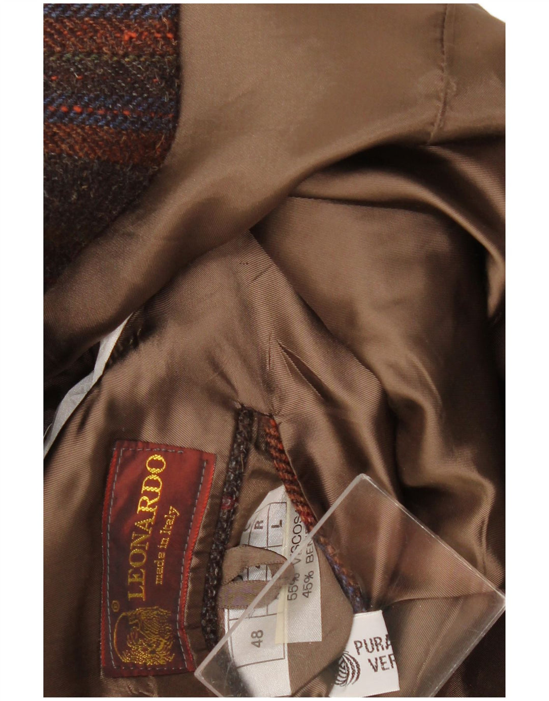 Jaqueta blazer masculina de 2 botões Leonardo IT 48 lã xadrez marrom médio