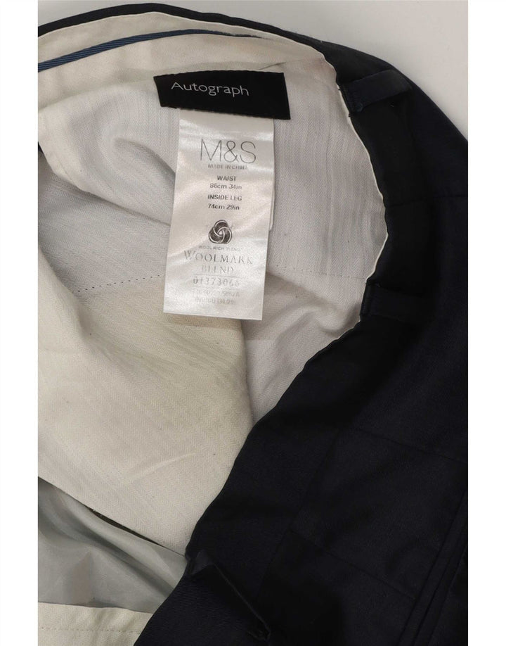 Calça masculina Marks & Spencer Autograph Straight Suit W34 L29 Azul marinho
