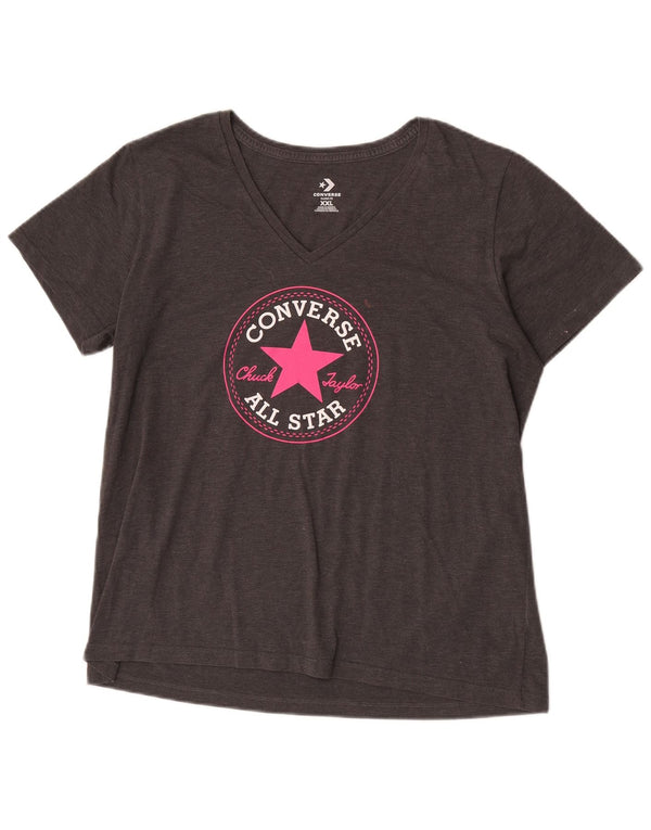 Camiseta feminina Converse Chuck Taylor Classic Fit gráfica top Reino Unido 20 2XL cinza