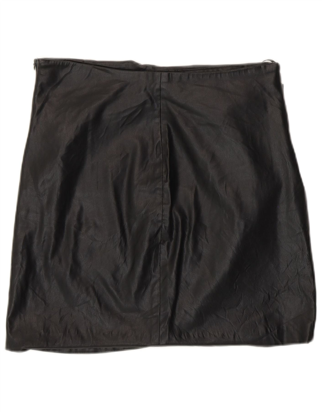 Zara mini saia feminina de couro sintético grande W30 poliuretano preto