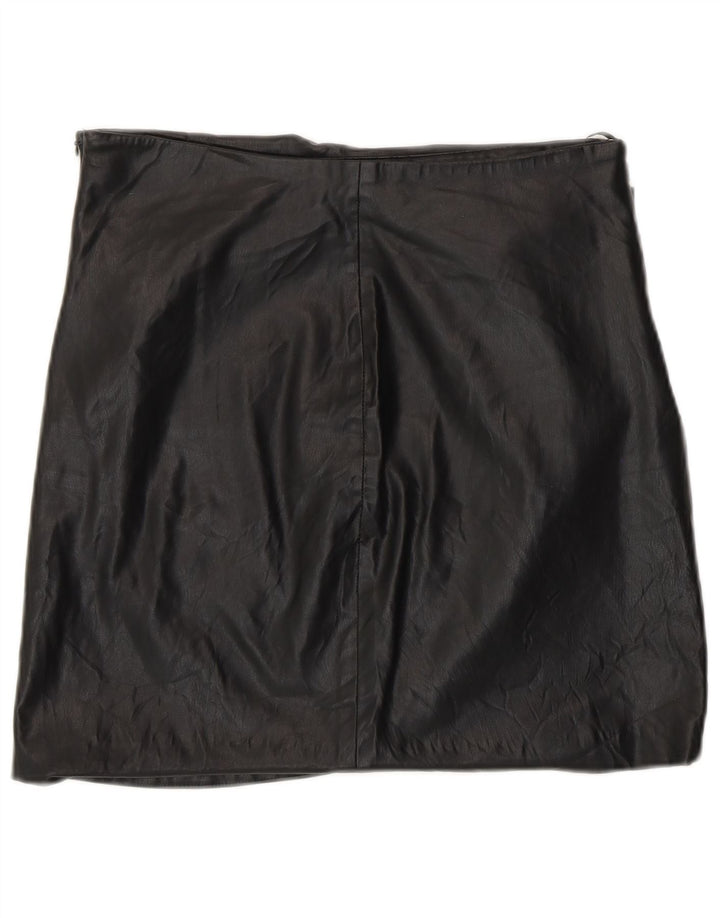 Zara mini saia feminina de couro sintético grande W30 poliuretano preto