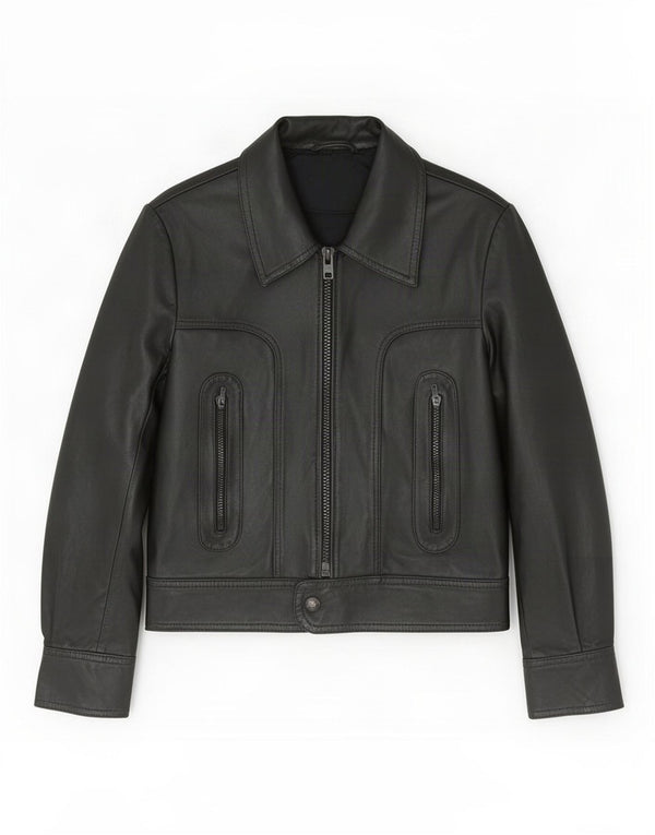 Jaqueta de couro feminina vintage UK 10 pequena preta